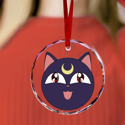 Sailor Moon Round Crystal Ornament -Luna Face