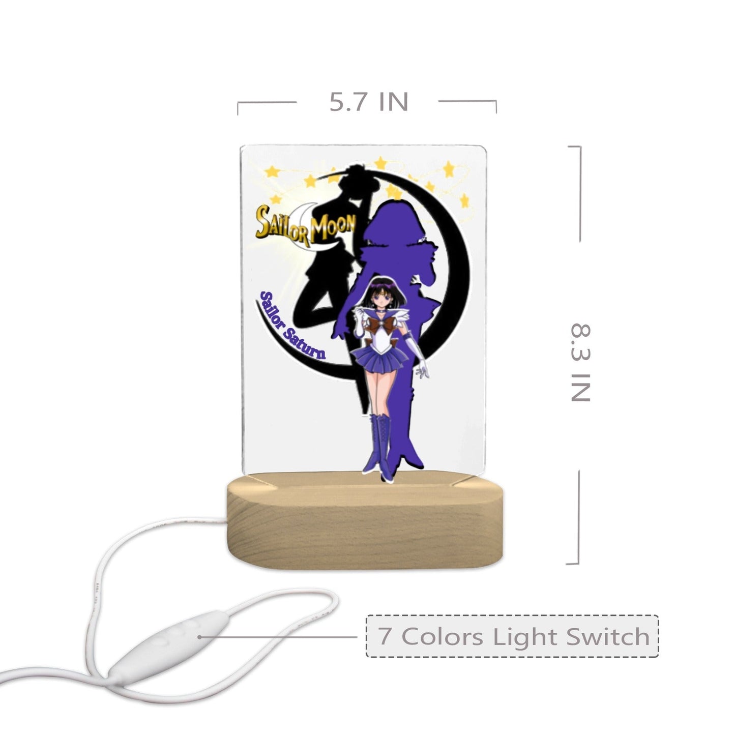 Sailor Saturn Nightlight Acrylic Photo Print with Colorful Light Base 5"x7.5"