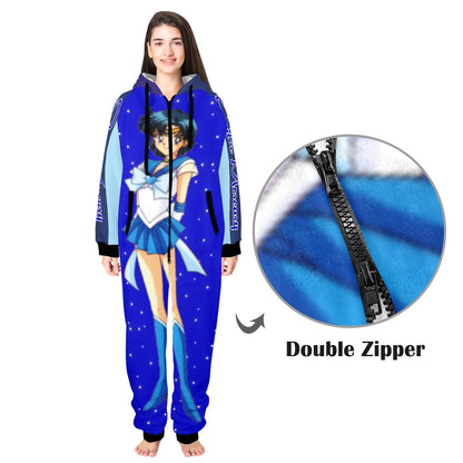 Sailor Mercury One-Piece Unisex Zip Up Hooded Pajamas