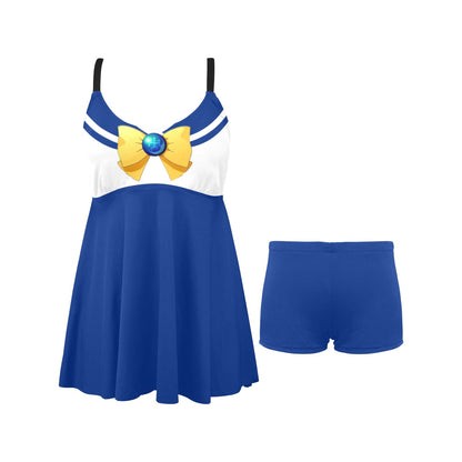 Sailor Uranus Pleated Swim Dress and Swim Shorts