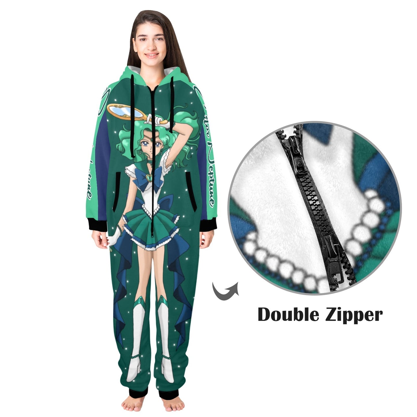 Sailor Neptune One-Piece Zip Up Hooded Pajamas