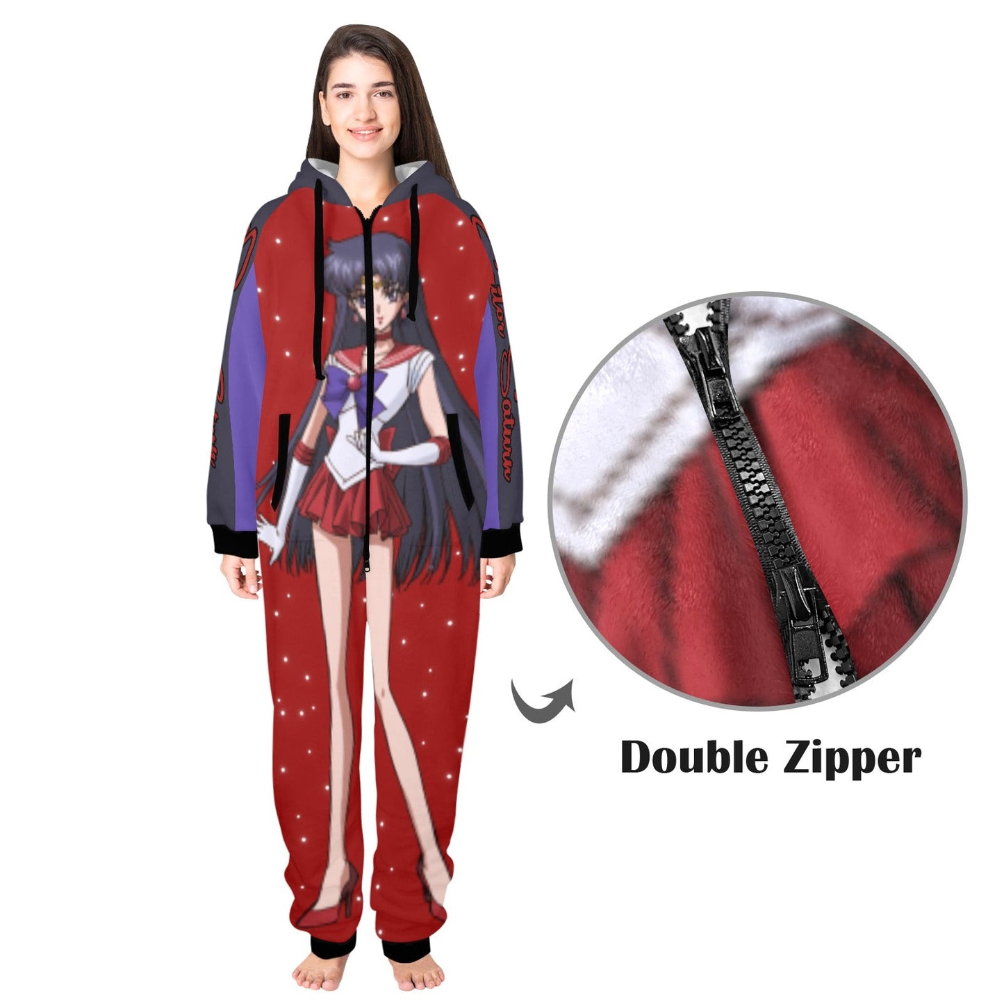 Sailor Mars One-Piece Unisex Zip Up Hooded Pajamas