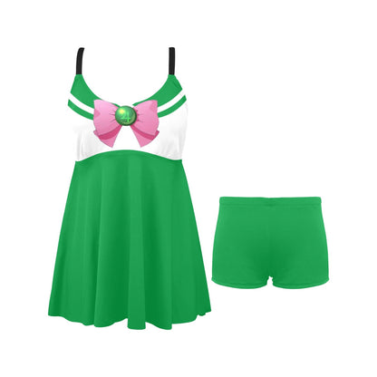 Sailor Jupiter Pleated Swim Dress and Swim Shorts