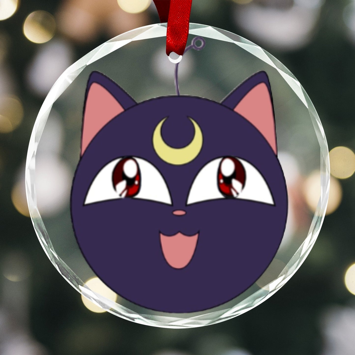 Sailor Moon Round Crystal Ornament -Luna Face